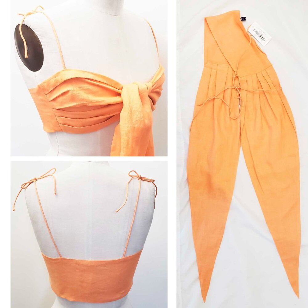Summer Somewhere Womens Claire Linen Tie Bra Top Cantaloupe Orange M/L NWT